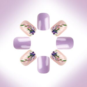 T-HOTLYST Square Press On Nail Flower Fake Nail Glues On Nail Artificial Acrylic Nail 12 Size 24pcs Stick On Nail for Women Girls - Image 5