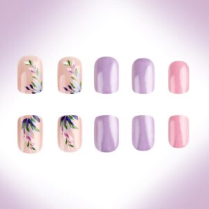 T-HOTLYST Square Press On Nail Flower Fake Nail Glues On Nail Artificial Acrylic Nail 12 Size 24pcs Stick On Nail for Women Girls - Image 7