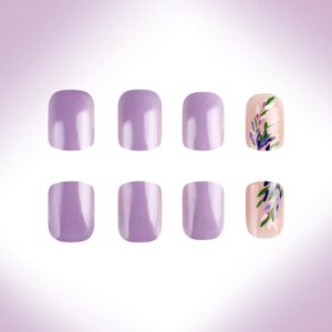 T-HOTLYST Square Press On Nail Flower Fake Nail Glues On Nail Artificial Acrylic Nail 12 Size 24pcs Stick On Nail for Women Girls - Image 8