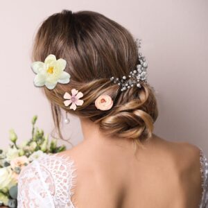Unique Bargains 21pcs Flower Hair Clips Fake Flowers for Hair Flower Hair Accessories for Women and Girls Pink White - Image 3