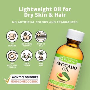 De La Cruz Avocado Oil, 100% Pure, Expeller Pressed, Moisturizer for Skin and Hair, 2 fl Oz - Image 3