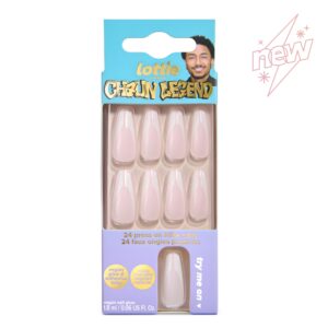 Lottie London x Chaun Legend Stay Press'd, Press on Nail Set, White Chevron Tips Coffin Shape, French Split, 24 Nails - Image 1