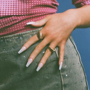 Lottie London x Chaun Legend Stay Press'd, Press on Nail Set, White Chevron Tips Coffin Shape, French Split, 24 Nails - Image 7