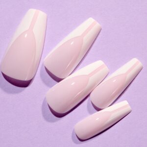 Lottie London x Chaun Legend Stay Press'd, Press on Nail Set, White Chevron Tips Coffin Shape, French Split, 24 Nails - Image 10