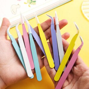 DEKAXID Stainless Steel Straight Curved Tweezers Colorful Pink Blue Purple DIY Eyelash Tweezer Nail Art Sticker Rhinestones Picking Tool - Image 2