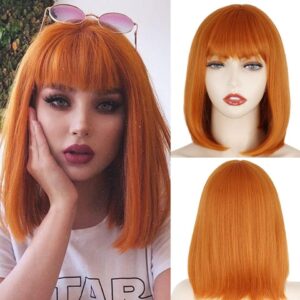 No Author Parrucche Short Bob Wig con frangia per le donne Synthetic Bob Parrucche Arancia Nero - Image 4