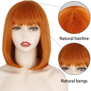 No Author Parrucche Short Bob Wig con frangia per le donne Synthetic Bob Parrucche Arancia Nero - Image 5