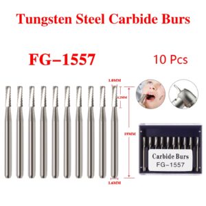 Crisp - 10*Dental Carbide Steel Bur Drills Tools For High Speed Handpiece Fg1557 - Image 1