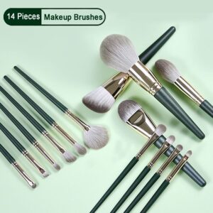 Makeup Brushes 14 Pcs Premium Synthetic Makeup Kit,Foundation Brush Eyeshadow Brush Make up Brushes Set Green - Image 11