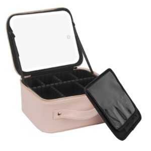 Cosmetic Organizer with LED Mirror and Adjustable Dividers, Pink/Bronze, 8.75" x 4.75" x 10" - Image 1