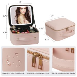 Cosmetic Organizer with LED Mirror and Adjustable Dividers, Pink/Bronze, 8.75" x 4.75" x 10" - Image 2