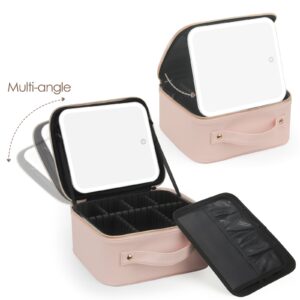 Cosmetic Organizer with LED Mirror and Adjustable Dividers, Pink/Bronze, 8.75" x 4.75" x 10" - Image 3