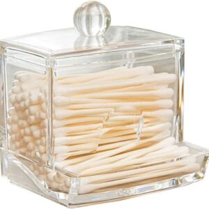 Cotton Swab Holder, Modern Clear Qtip Holder with Lid Cotton Swab Dispenser Q-tip Storage Organizer for Bathroom Countertop Vanity(No Cotton swabs) - Image 5