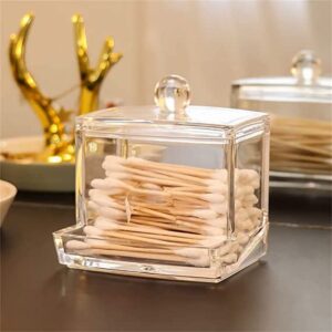 Cotton Swab Holder, Modern Clear Qtip Holder with Lid Cotton Swab Dispenser Q-tip Storage Organizer for Bathroom Countertop Vanity(No Cotton swabs) - Image 6