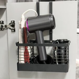 Cyrico Hair Tool Organizer, 3-in-1 Hair Dryer Holder, Blow Dryer Holder Adjustable Height, Metal Bathroom Organizer Wall Mount Cabinet Door for Hair Dryer, Curling Iron, Makeup, Black - Image 5