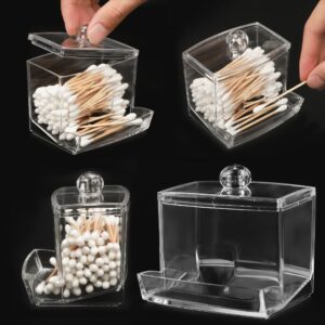 WeGuard 3PCS Qtip Holder and Cotton Ball Holder, 10 oz Clear Plastic Apothecary Jar Set for Bathroom Canister Storage Organization, Vanity Makeup Organizer - Image 5