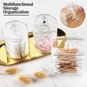 WeGuard 3PCS Qtip Holder and Cotton Ball Holder, 10 oz Clear Plastic Apothecary Jar Set for Bathroom Canister Storage Organization, Vanity Makeup Organizer - Image 6