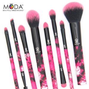 Moda Brush Neon Pink Tie Dye 8pc Makeup Brush Kit - Image 4