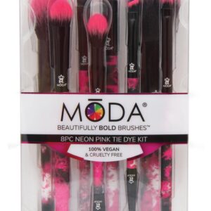 Moda Brush Neon Pink Tie Dye 8pc Makeup Brush Kit - Image 5