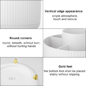 AOWOO Makeup Brush Holder Organizer, 360 Degree Rotating Brush Holder, Eye Shadow Brush Lipstick Case, Cosmetic Storage, 5 Slot Makeup Brushes Cup Tray for Bathroom, Desk Storage(White) - Image 3