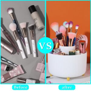 AOWOO Makeup Brush Holder Organizer, 360 Degree Rotating Brush Holder, Eye Shadow Brush Lipstick Case, Cosmetic Storage, 5 Slot Makeup Brushes Cup Tray for Bathroom, Desk Storage(White) - Image 4