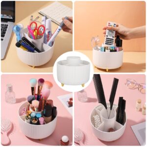 AOWOO Makeup Brush Holder Organizer, 360 Degree Rotating Brush Holder, Eye Shadow Brush Lipstick Case, Cosmetic Storage, 5 Slot Makeup Brushes Cup Tray for Bathroom, Desk Storage(White) - Image 5