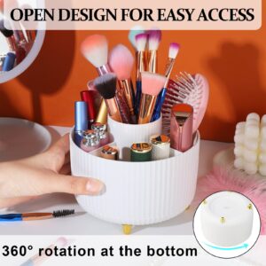 AOWOO Makeup Brush Holder Organizer, 360 Degree Rotating Brush Holder, Eye Shadow Brush Lipstick Case, Cosmetic Storage, 5 Slot Makeup Brushes Cup Tray for Bathroom, Desk Storage(White) - Image 7