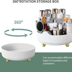 360° Rotating Makeup Organizer - Large White Cosmetic Storage with Perfume Tray for Dresser & Bathroom | Spacious Vanity Organizer for Jewelry & Skincare Essentials - Image 3