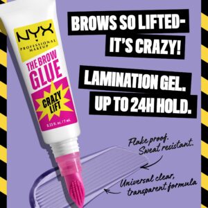 NYX Professional Makeup The Brow Glue Crazy Lift, Shaping Flake-Proof Eyebrow Gel, 24 Hour Hold, Clear, 0.23 fl oz - Image 4