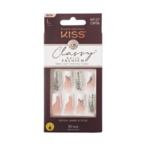 KISS Classy Nails, Press-On Nails, Stay Modish, White, Long Square, 30 Count
