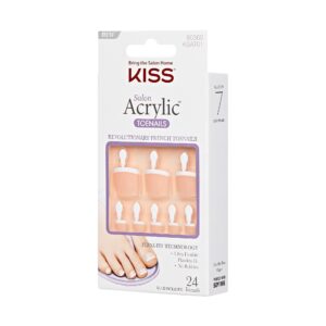 KISS Salon Acrylic French, Press on Toenails, Walk Away, White, Short Squoval, 24 Count - Image 6