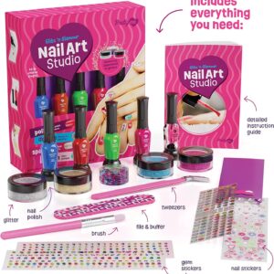 Pretty Me Nail Art Studio for Girls - Nail Polish Kit for Kids Ages 7-12 Years Old - Girl Gifts Ideas - Girls Nails Gift Set - Cool Girly Stuff - Polish, Pens, Glitter, Stickers, Gems, Filer - Image 2