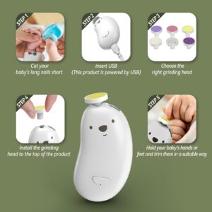 JUUTREN Baby Nail Clippers, Electric Nail Trimmer with LED Light, Gentle Baby Nail File Grooming Kit with 6 Replacement Heads & Storage Case for Infant Toddler or Adults Toes Fingernails Care - Image 3