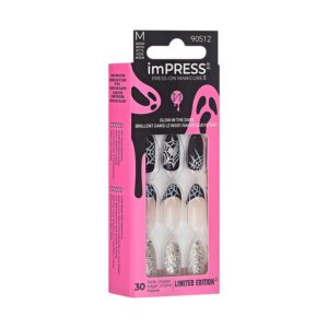 KISS imPRESS Press-On Manicure Halloween, Black, Medium Length, Almond Shape, 'Jump Scare', 33 Ct. - Image 7
