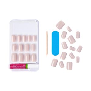 Kiss Salon Color Short Square Press-on Nails with Glue, Beige Solid, 28 Pieces - Image 4