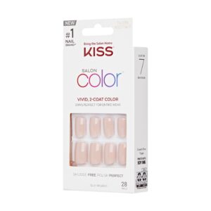 Kiss Salon Color Short Square Press-on Nails with Glue, Beige Solid, 28 Pieces - Image 6
