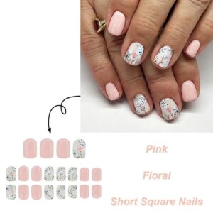 JZROCKER 24Pcs Square Press on Nails Glossy Designs French Fake Nails Acrylic False Nails,Artificial Nails Glues on Nails Women - Image 6