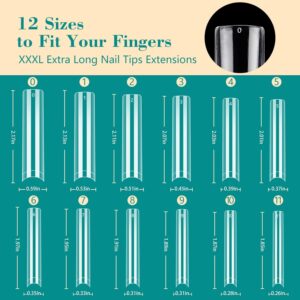 504PCS 3XL Tapered Square Nail Tips, Clear Nail Tips for Acrylic Nails Professional, Half Cover Extra Long False Nail Tips Fake Artificial Nail Extension French Nails for Nail Salon Home DIY,12 Sizes - Image 3