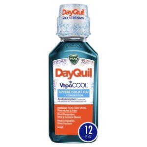 Vicks DayQuil Severe Cold and Flu Liquid, Cold and Flu Medicine for Adults, VapoCool, 12 Fl oz - Image 1