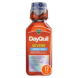 Vicks DayQuil Severe Cold and Flu Liquid, Cold and Flu Medicine for Adults, VapoCool, 12 Fl oz - Image 9