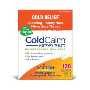 Boiron ColdCalm Tablets, Homeopathic Medicines for Cold Relief, Sneezing, Runny Nose, and Minor Sore Throat Relief, 120 Meltaway Tablets - Image 1