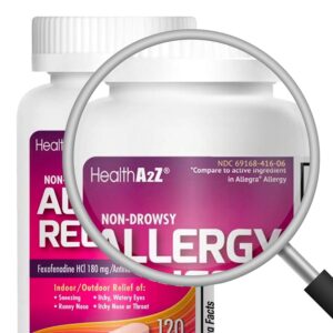 HealthA2Z Allergy Relief | Fexofenadine Hydrochloride 180mg | Antihistamine | Non-Drowsy |120 Caplets - Image 3