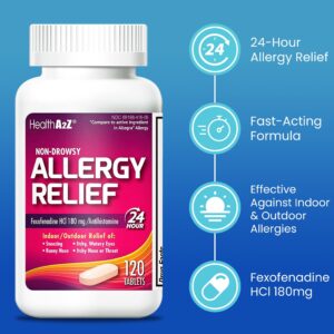 HealthA2Z Allergy Relief | Fexofenadine Hydrochloride 180mg | Antihistamine | Non-Drowsy |120 Caplets - Image 5