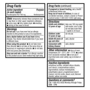 HealthA2Z Allergy Relief | Fexofenadine Hydrochloride 180mg | Antihistamine | Non-Drowsy |120 Caplets - Image 7