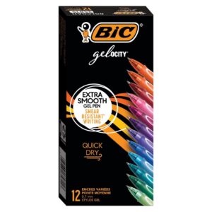 BIC Gel-Ocity Quick Dry Gel Pens, Medium Point (0.7mm) Assorted Colors, 12-Count - Image 1