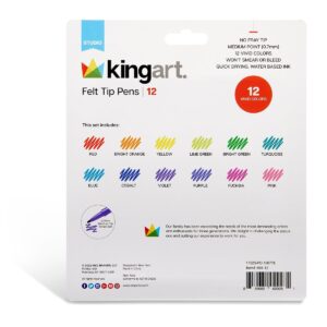 KINGART® Studio Felt Tip Pens, Medium Point, Set 12 Unique Bright Colors - Image 5
