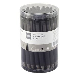 Office Depot® Brand Retractable Ballpoint Pens With Grips, Medium Point, 1.0 mm, Black Barrels, Black Ink, Pack Of 50 Pens - Image 2