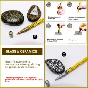 PINTAR Premium Acrylic Paint Pens - 3 Gold & 3 Silver(6-Pack) Extra Fine Tip(0.7) Rock Painting, Ceramic Glass, Wood, Paper, Fabric, Water Resistant Paint Set, Surface Pen, Craft Supplies, DIY Project - Image 3