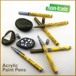 PINTAR Premium Acrylic Paint Pens - 3 Gold & 3 Silver(6-Pack) Extra Fine Tip(0.7) Rock Painting, Ceramic Glass, Wood, Paper, Fabric, Water Resistant Paint Set, Surface Pen, Craft Supplies, DIY Project - Image 7