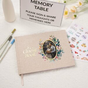 TJT Wedding Guest Book, Elegant Guest Book for Wedding Reception, 100 Pages Polaroid Guest Book for Baby Shower, Birthday and Special Events 10.2" x 7.7",Linen Yellow - Image 9